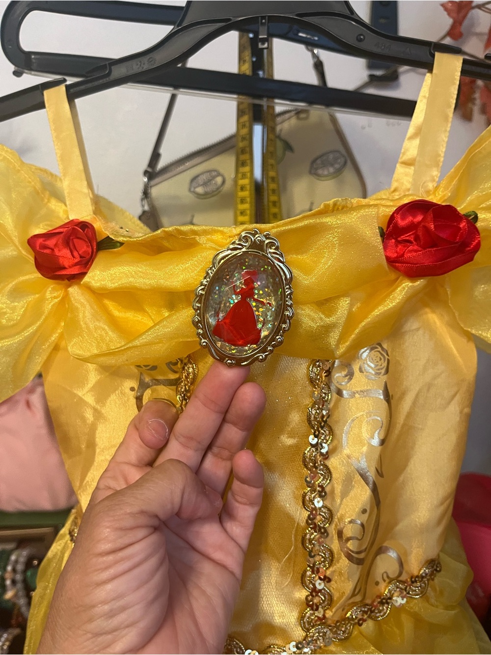 Disney Yellow Princess Belle Costume Dress with Red Rose Accents - Picture 2 of 4